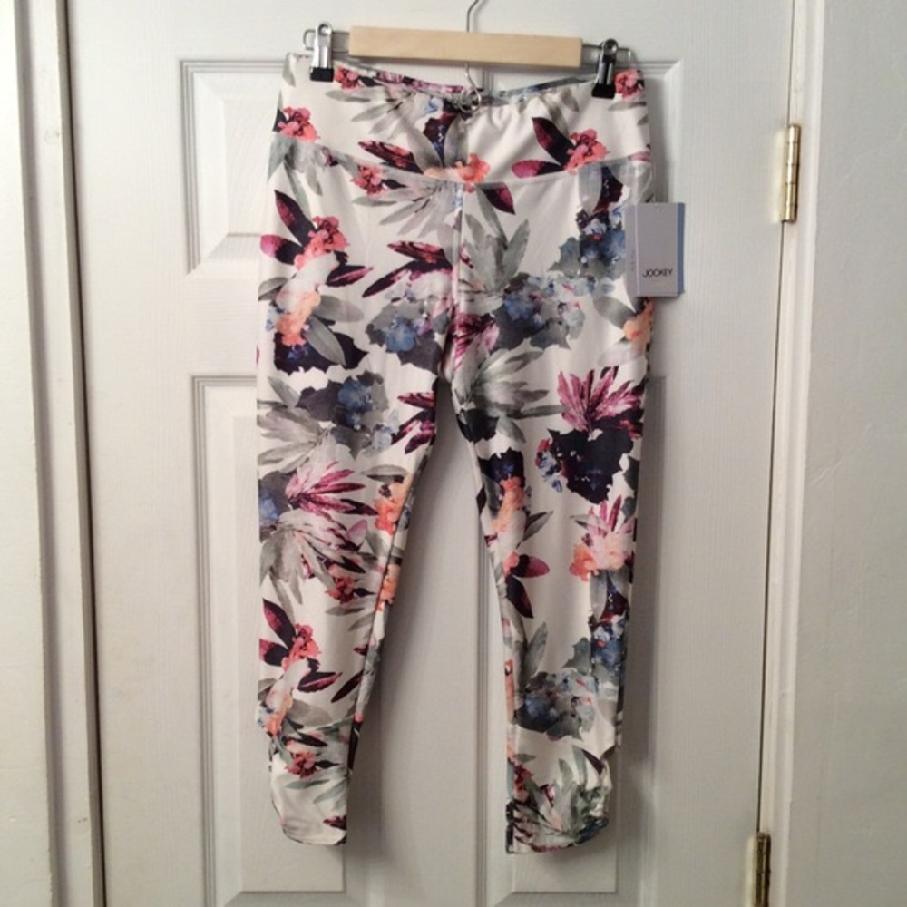 LAST CALL Floral Capri Leggings with Cutouts